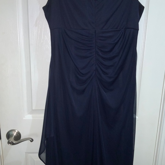 MSK navy beaded full length sleeveless formal dress Sz 14 ruching side ruffle - Picture 8 of 13